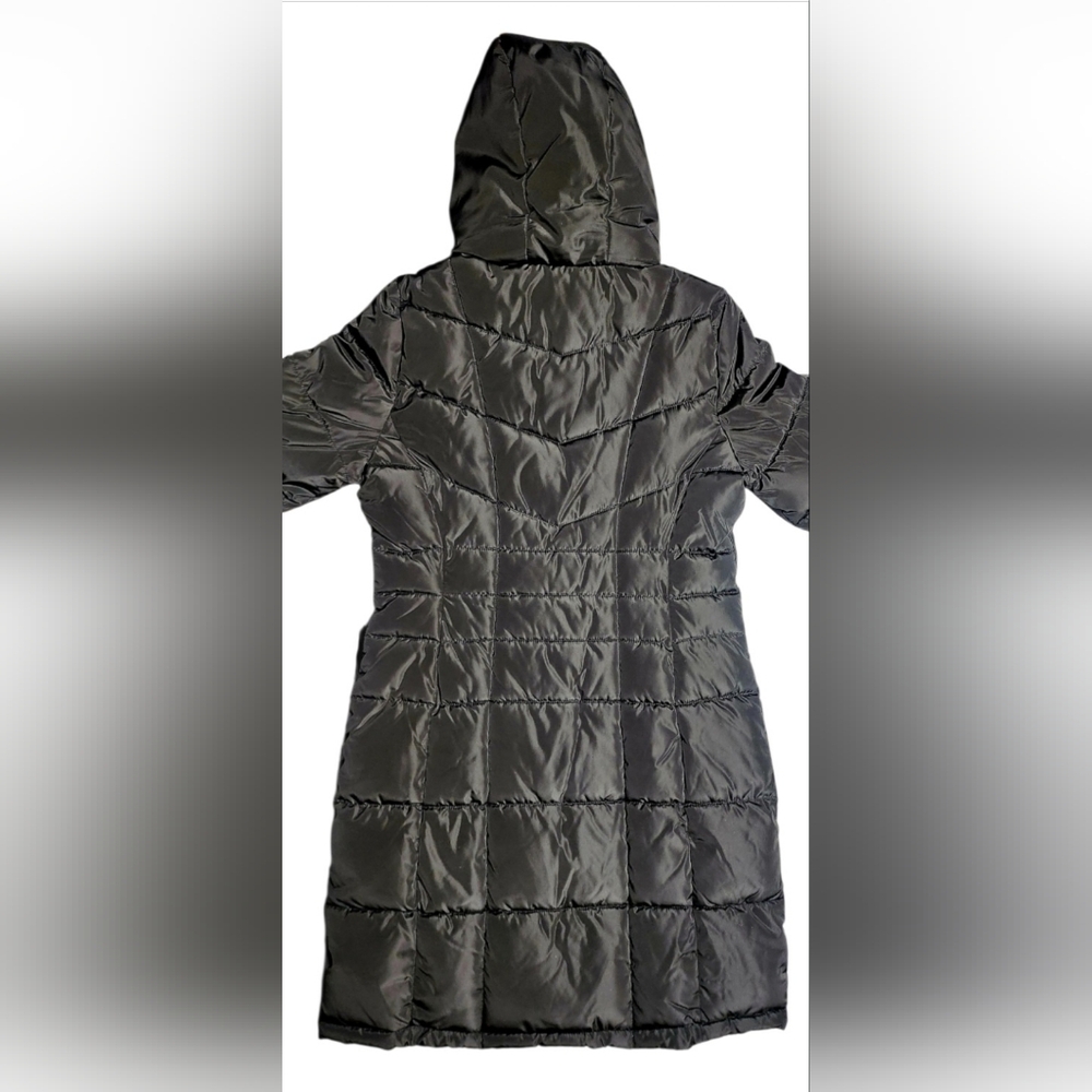Women Calvin Klein Hooded Stand Collar Long Puffer Coat Black Medium MSRP $285 - Picture 10 of 16